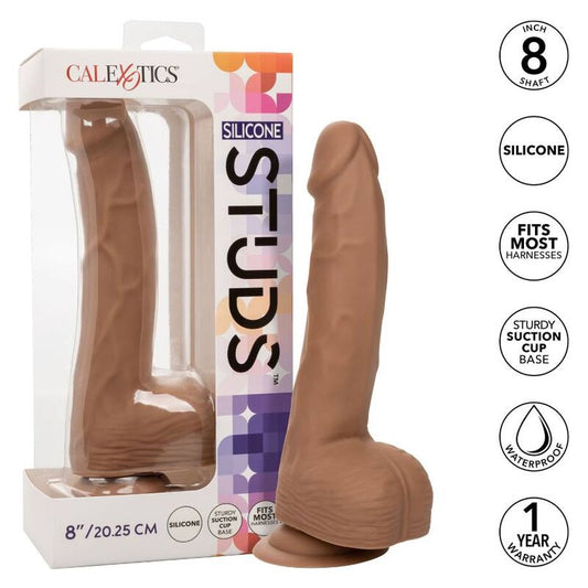 Calexotics borchie in silicone marroni, diametro 20,32 cm, morbide e flessibili, ideali per stimolazione e comfort.