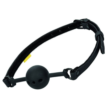 Calexotics Boundless Ball Gag traspirante in silicone nero, con cinturino regolabile e foro di ventilazione, per giochi BDSM sicuri.
