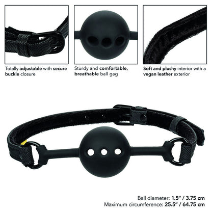 Calexotics Boundless ball gag traspirante in silicone nero con cinturino regolabile, dispositivo BDSM sicuro e confortevole