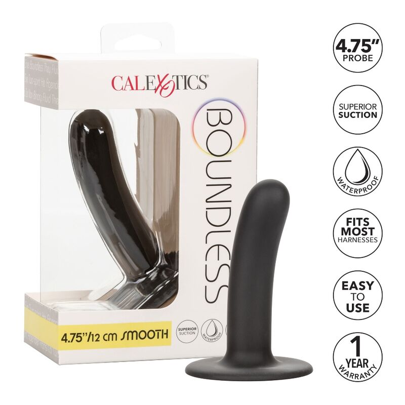 Dildo CALEXOTICS Boundless da 12 cm, compatibile con limbracatura, superficie liscia, design ergonomico e realistico.