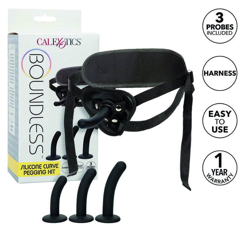 Kit di pegging in silicone CALEXOTICS Boundless per curve, con dettagli visibili del set e materiali morbidi e flessibili