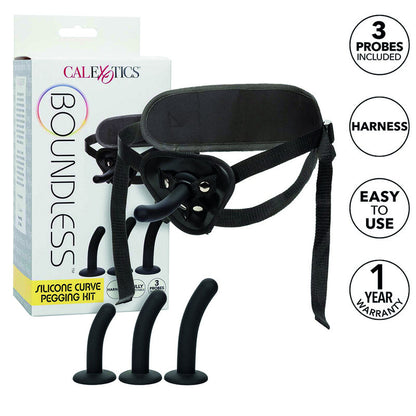 Kit di pegging in silicone CALEXOTICS Boundless per curve, con dettagli visibili del set e materiali morbidi e flessibili