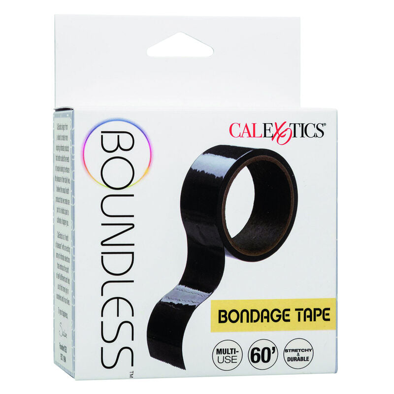Nastro bondage nero CALEXOTICS Boundless Bondage, morbido e resistente, aperto su una superficie liscia.