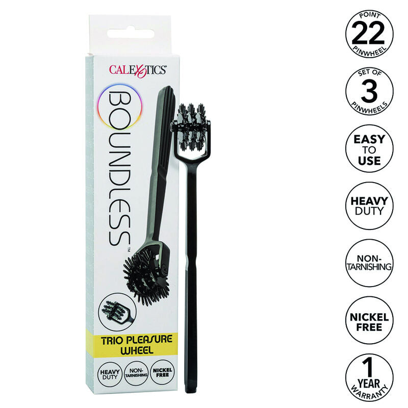 Set di tre ruote del piacere CALEXOTICS Boundless, con design vario e dettagli vibranti per stimolazione sensoriale.