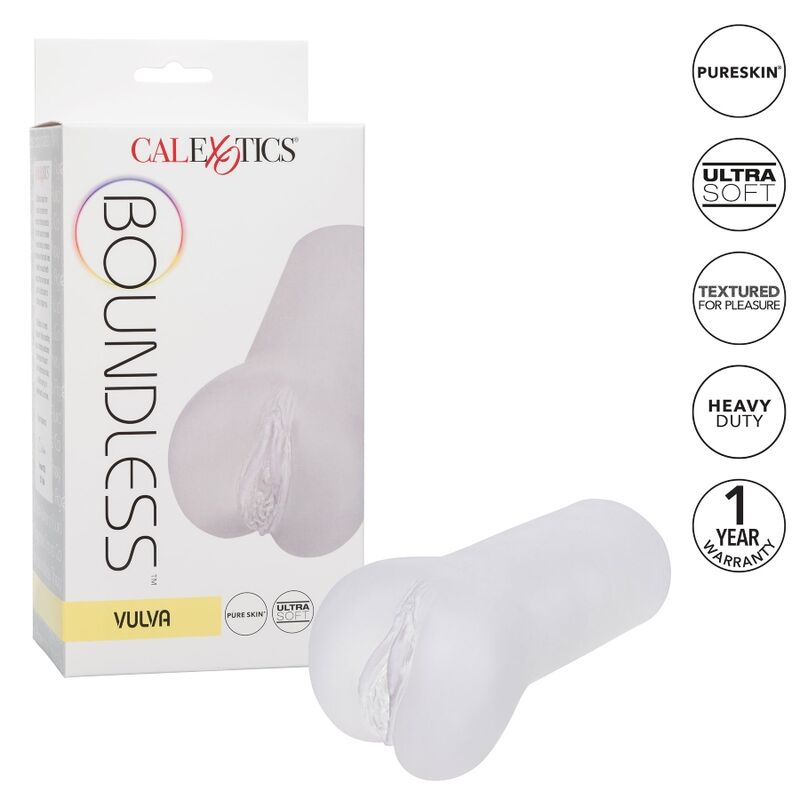 Stroker vulva trasparente Calexotics Boundless, dettagli realistici e design morbido per un'esperienza sensoriale.