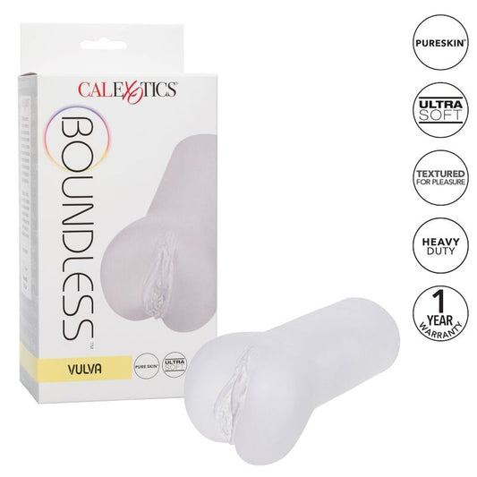 Stroker vulva trasparente Calexotics Boundless, dettagli realistici e design morbido per un'esperienza sensoriale.
