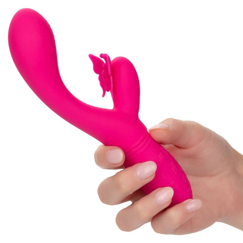 Calexotics Butterfly Kiss Flutter Rosa, dispositivo di stimolazione vibrante rosa con design a farfalla, ideale per il piacere personale.