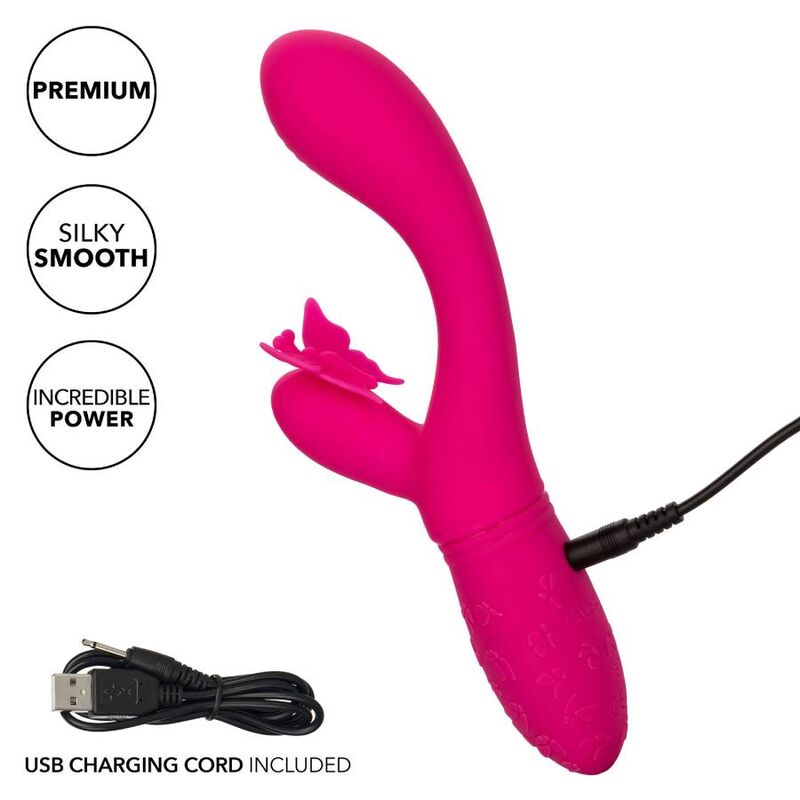Calexotics Butterfly Kiss Flutter rosa, giocattolo erotico con design a farfalla e sensazioni leggere e vibranti.