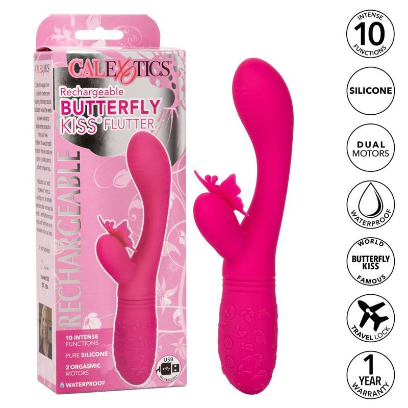 Calexotics Butterfly Kiss Flutter rosa, giocattolo vibrante con design a farfalla e dettagli eleganti, ideale per piacere personale.