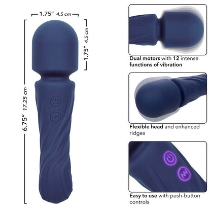 Massaggiatore doppio motore Calexotics Charisma Allure viola con 12 funzioni, dimensioni 17,25 x 4,5 cm, visibile in immagine.
