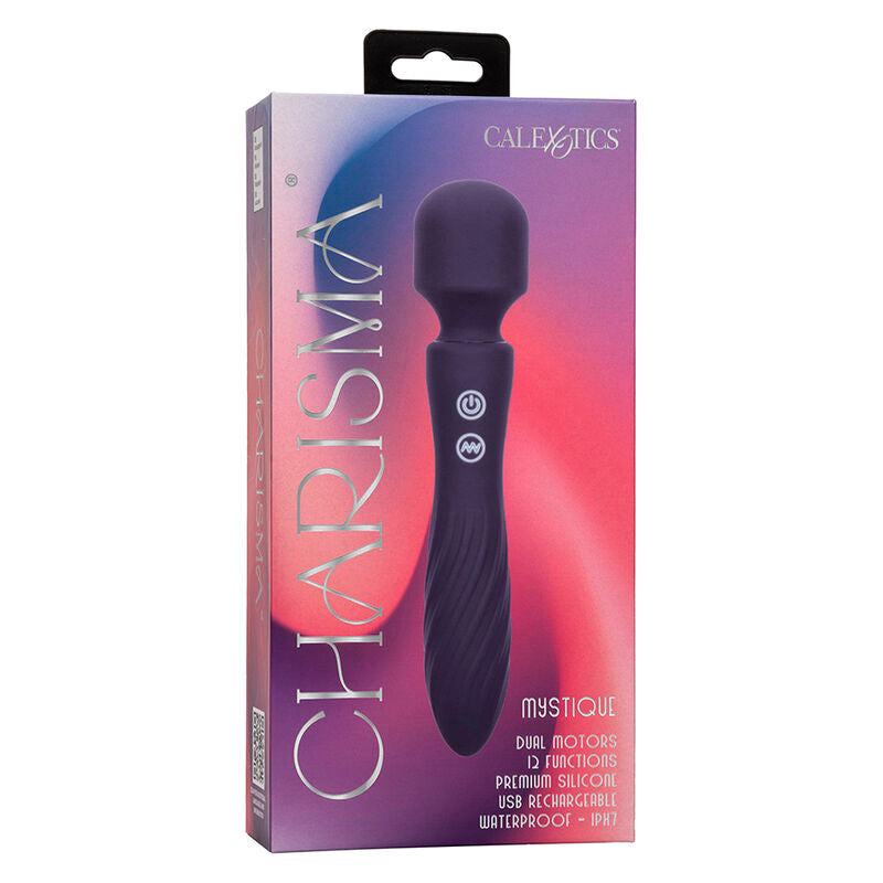 Massaggiatore doppio motore CALEXOTICS Charisma Mystique in viola con 12 funzioni, 20,5 cm x 4,5 cm, superficie liscia.