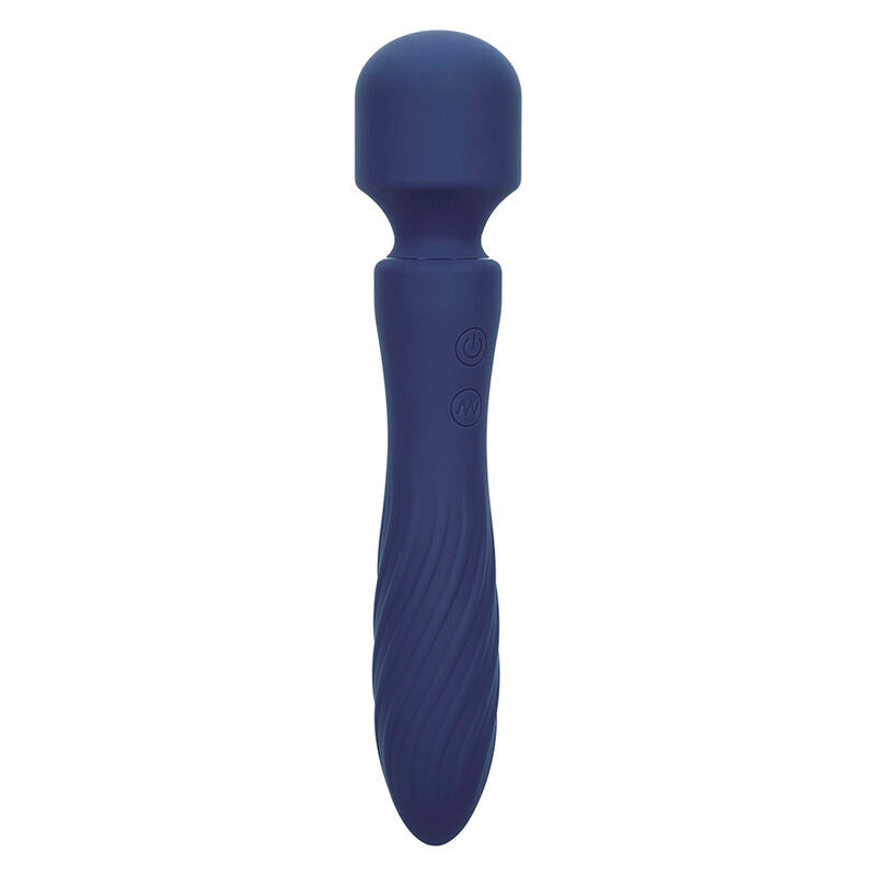 Massaggiatore doppio motore CALEXOTICS Charisma Mystique, 12 funzioni, viola, dimensioni 20,5 x 4,5 cm, con pulsanti.