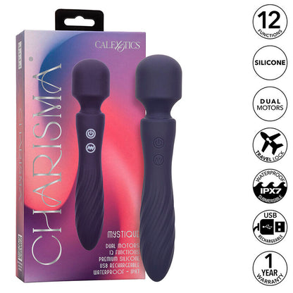 Massaggiatore doppio motore Calexotics Charisma Mystique viola con 12 funzioni, dimensioni 20,5x4,5 cm, design elegante e moderno.