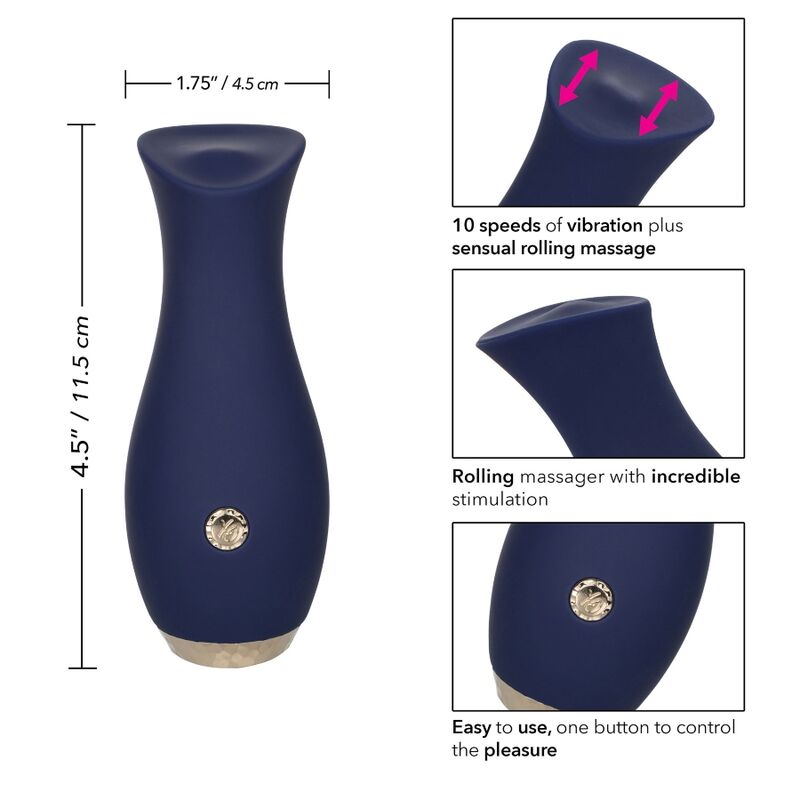 Massaggiatore Chic Tulip di Calexotics, dispositivo azzurro con design ergonomico, ideale per rilassare e stimolare i sensi.
