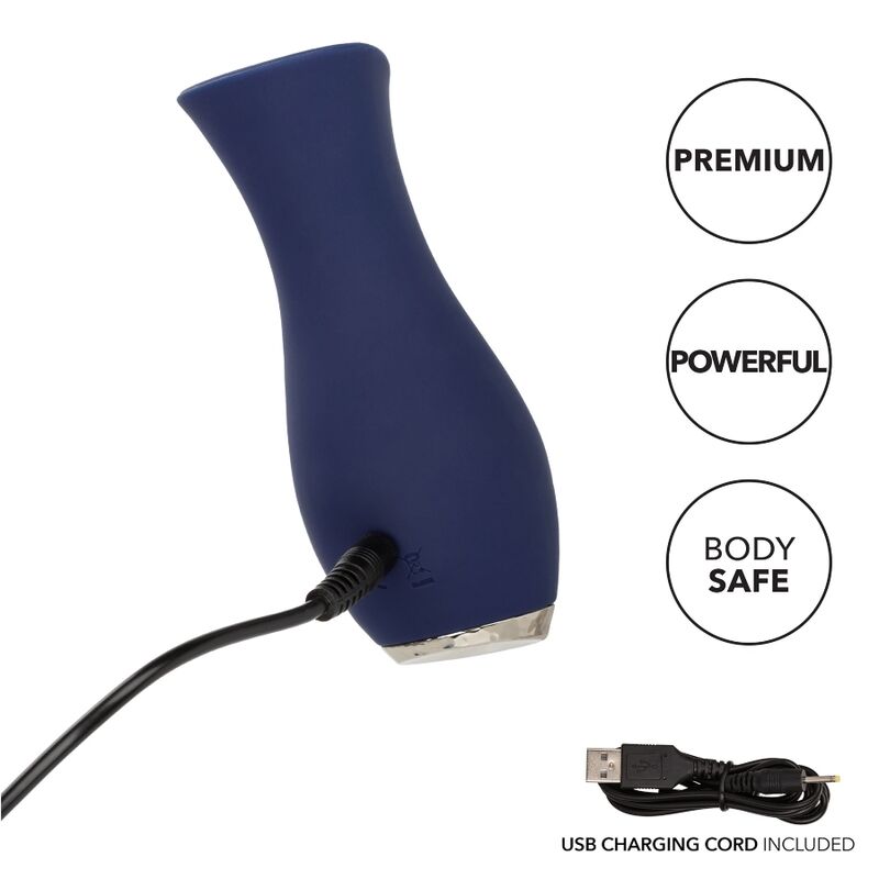 Massaggiatore Chic Tulip di Calexotics, dispositivo blu per massaggi rilassanti, con design ergonomico e superficie liscia.