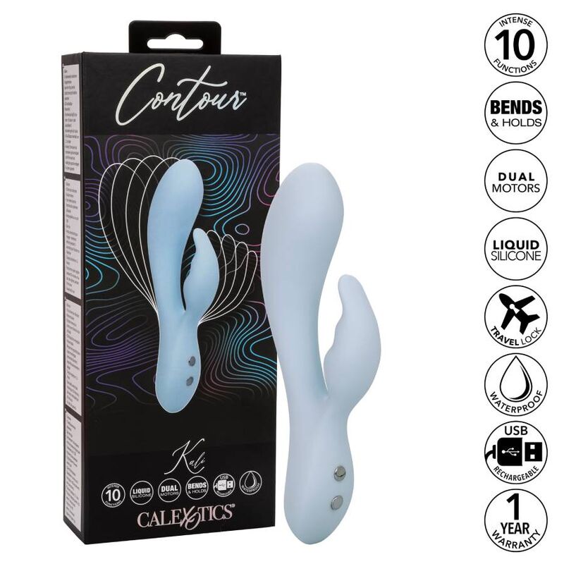 Calexotics Contour Kali Blu, giocattolo sessuale in blu con design curvo e dettagli realistici, visibile in questa immagine.