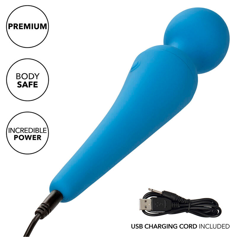 Vibratore wand Calexotics Couture Kit blu con 10 vibrazioni, elegante design e superficie liscia, perfetto per stimolazione.
