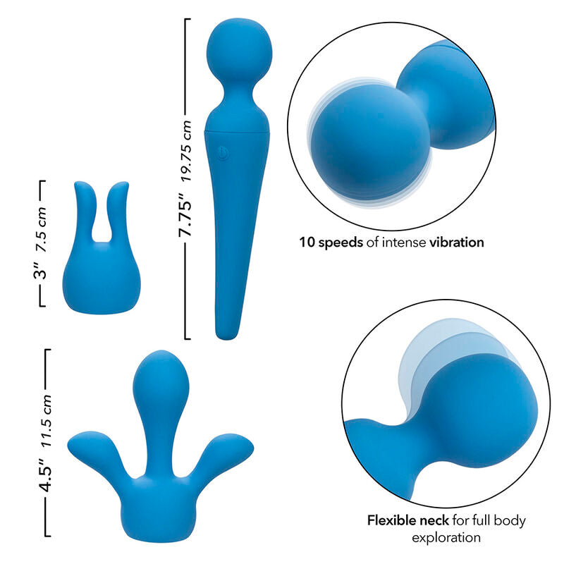 Vibratore wand CALEXOTICS Couture Kit con 10 modalità di vibrazione, colore blu, display e design ergonomico.