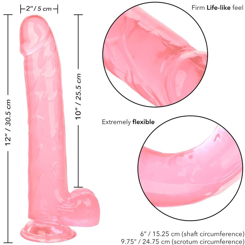 Dildo rosa CALEXOTICS Regina, 25,5 cm, con texture dettagliata, ideale per stimolazione e piacere personale.