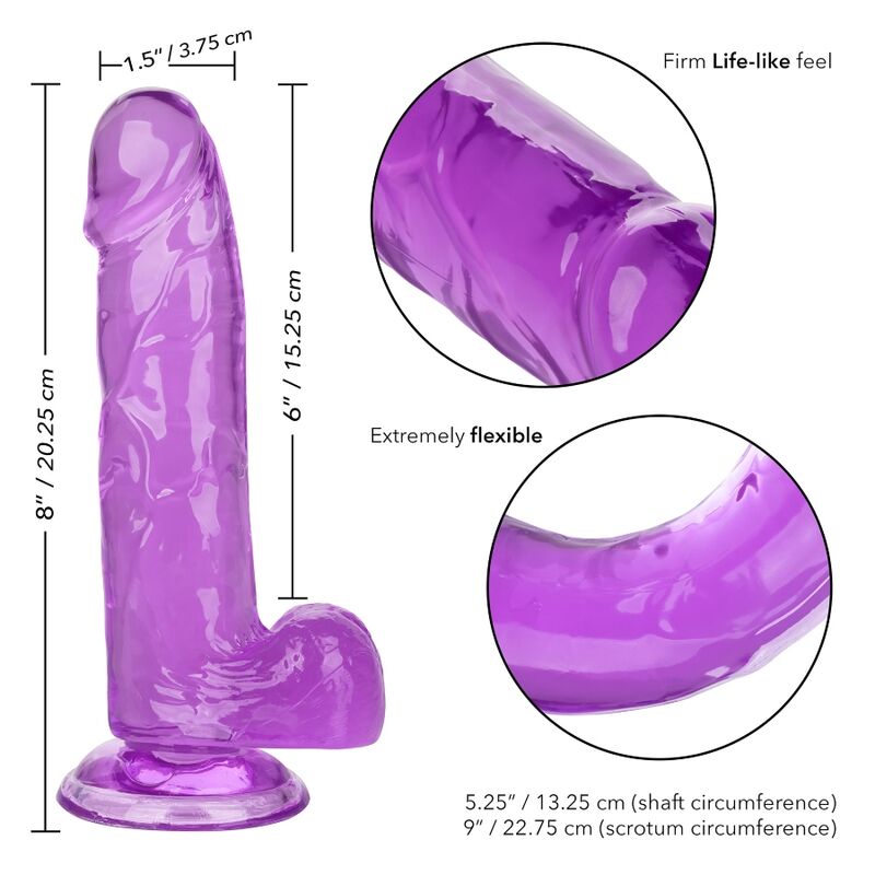 Dildo viola CALEXOTICS Regina di 15,3 cm con forma realistica e superficie liscia, ideale per il piacere personale.