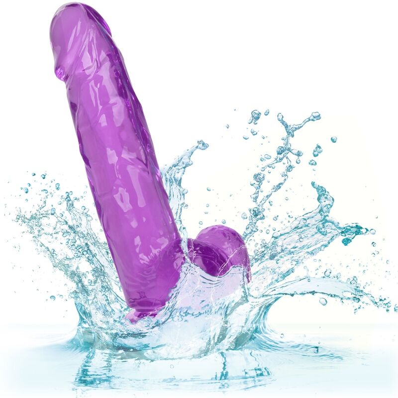Dildo Regina viola di Calexotics, lunghezza di 15,3 cm, in silicone, con forma realistica e dettagliata.