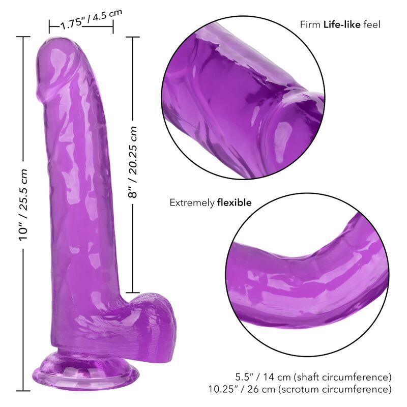 Dildo Regina viola di Calexotics, lunghezza 20,3 cm, con dettagli realistici, materiale morbido e di alta qualità.