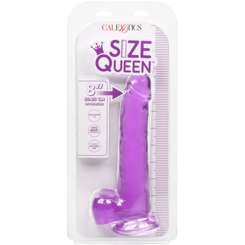 Dildo Regina viola di Calexotics, lunghezza 20,3 cm, con dettagli realistici e design elegante in colore viola.