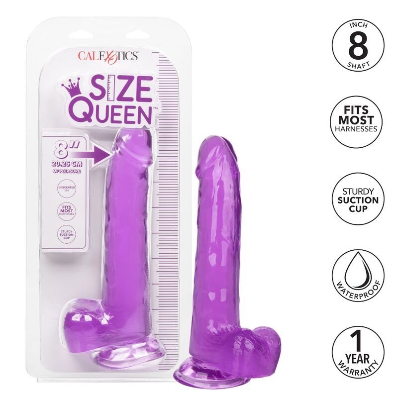 Dildo Regina viola di Calexotics, lunghezza di 20,3 cm, con dettagli realistici e design elegante, ideale per uso personale