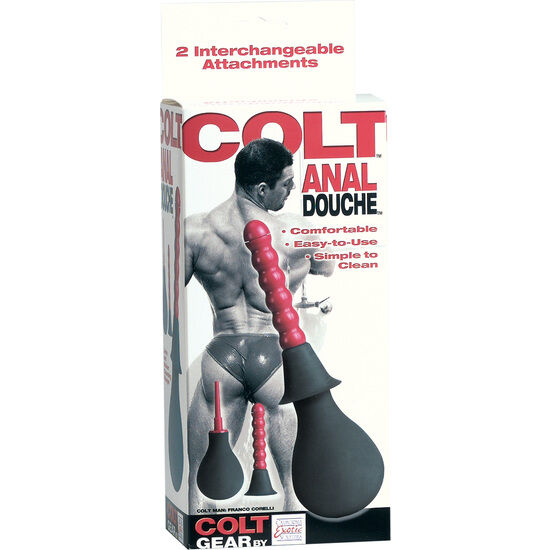 Set di doccia anale Colt di CALEXOTICS, strumento in silicone nero con design ergonomico e dettagli per il comfort.