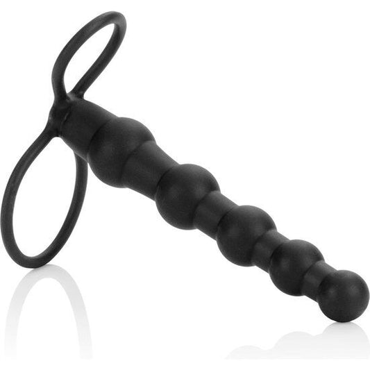Penetratore doppio CALEXOTICS nero con perline, ideale per stimolazione e sensazioni intense, in materiale sicuro e resistente.