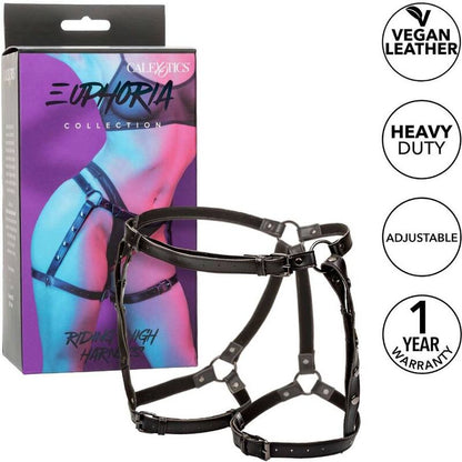 Calexotics Euphoria equipaggiamento per cavallerizza con fascia per coscia in dettaglio, nero e comodo, marca Calexotics.