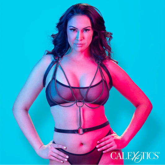 Immagine del collare a harness CALEXOTICS Euphoria Multichain, modello premium, nella taglia più grande, con dettagli in metallo lucido.