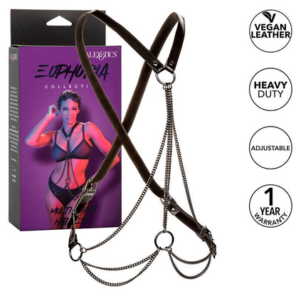 Imbracatura multichain premium Calexotics Euphoria, dettagli in metallo lucido e design elegante per uso intimo.