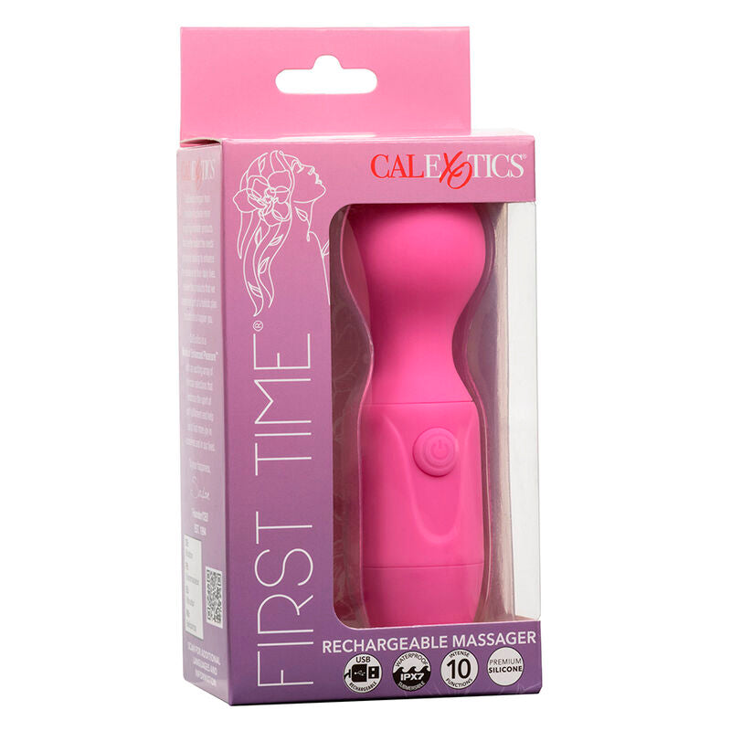 Massaggiatore ricaricabile CALEXOTICS First Time con 10 vibrazioni, colore rosa, visibile in primo piano.