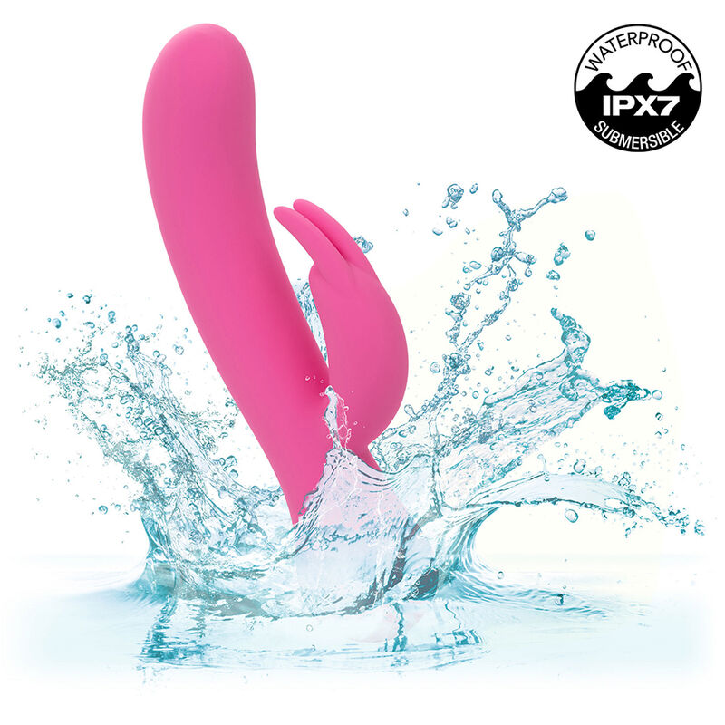 Vibratore coniglio rosa ricaricabile Calexotics FIRST TIME, design ergonomico e dettagli realistici per il piacere.