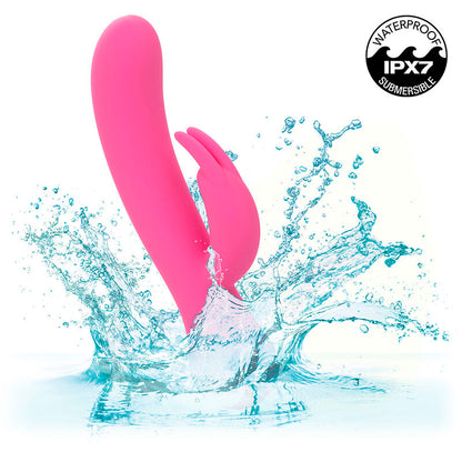 Vibratore coniglio rosa ricaricabile Calexotics FIRST TIME, design ergonomico e dettagli realistici per il piacere.