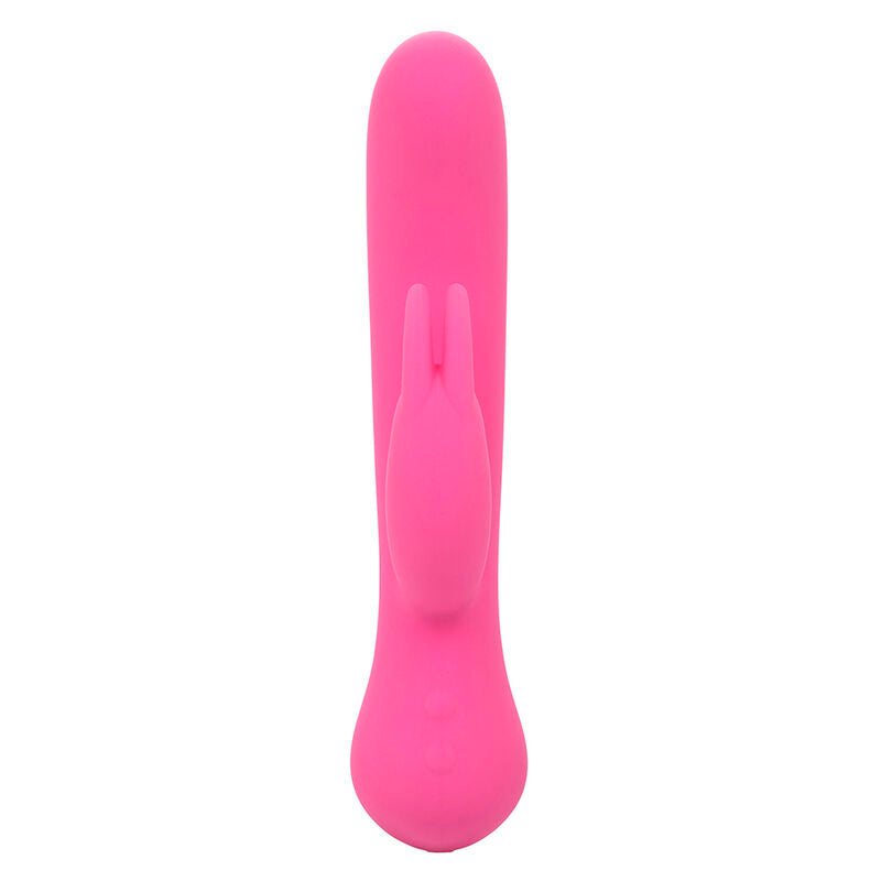 Vibratore coniglio rosa ricaricabile CALEXOTICS First Time, design ergonomico e dettagli colorati.
