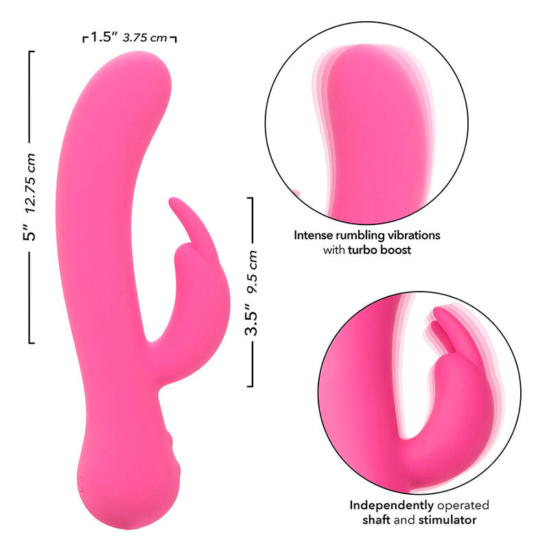 Vibratore coniglio rosa ricaricabile CALEXOTICS, design ergonomico e dettagli realistici, perfetto per il piacere personale.