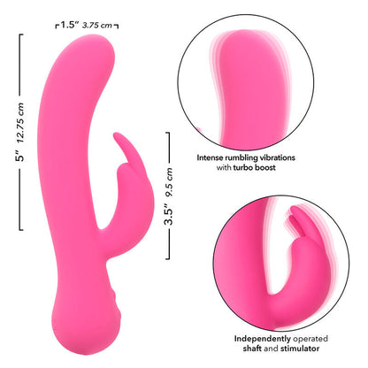 Vibratore coniglio rosa ricaricabile CALEXOTICS, design ergonomico e dettagli realistici, perfetto per il piacere personale.
