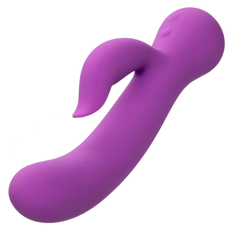 Vibratore ricaricabile viola CALEXOTICS FIRST TIME VIBRATORE PLEASER, dettaglio del design e pulsanti di controllo.