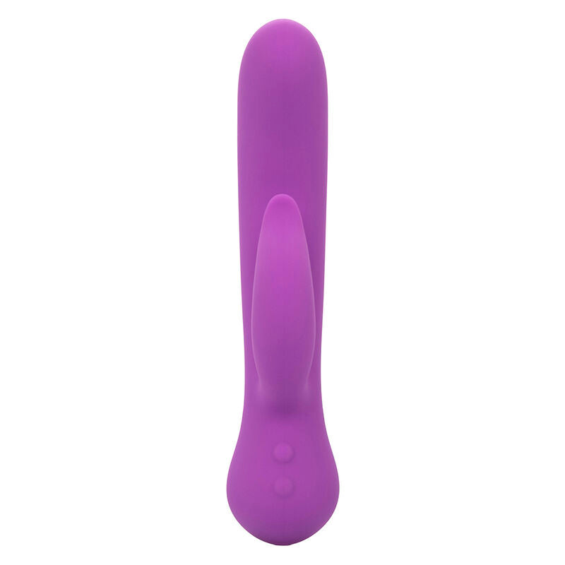 Vibratore pleaser ricaricabile CALEXOTICS FIRST TIME in colore viola, mostra la forma ergonomica e dettagli del prodotto