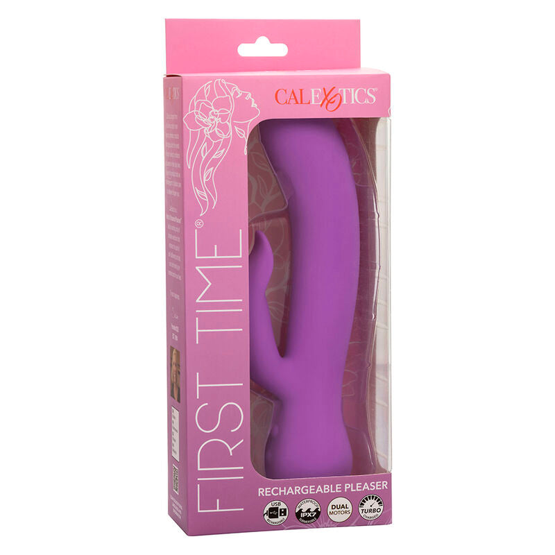 Vibratore ricaricabile viola CALEXOTICS FIRST TIME PLEASER, design ergonomico e superficie liscia per piacere e comfort.