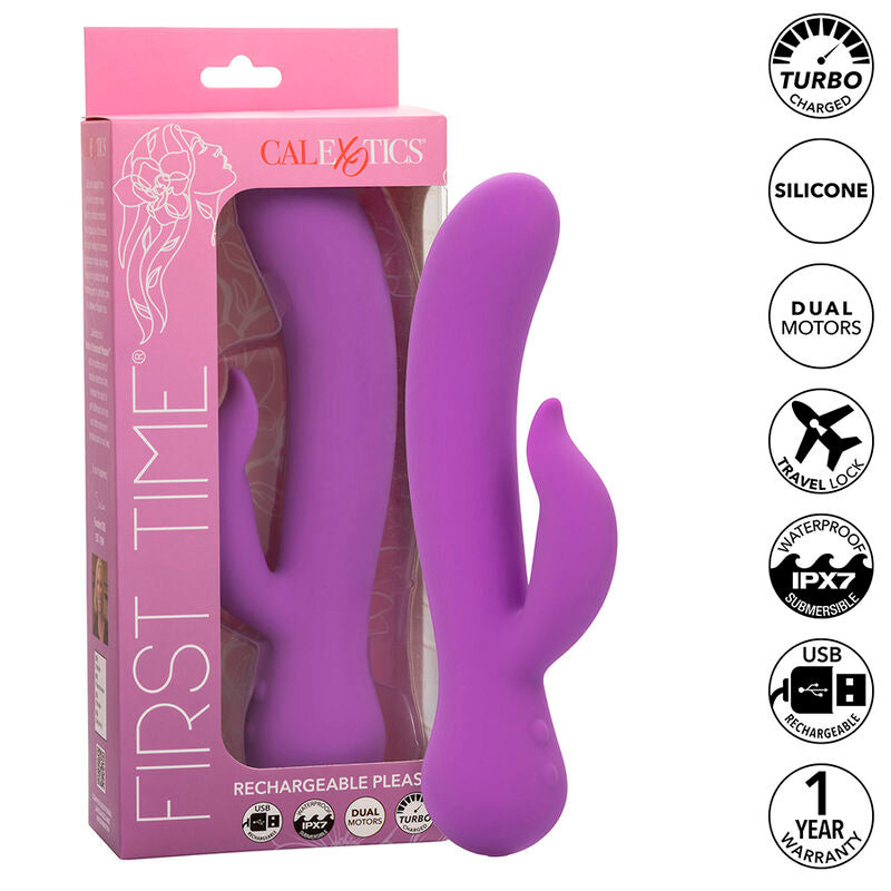 Vibratore ricaricabile viola CALEXOTICS FIRST TIME PLEASER, design elegante e compatto, perfetto per il piacere personale.