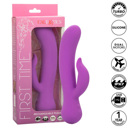 Vibratore ricaricabile viola CALEXOTICS FIRST TIME PLEASER, design elegante e compatto, perfetto per il piacere personale.