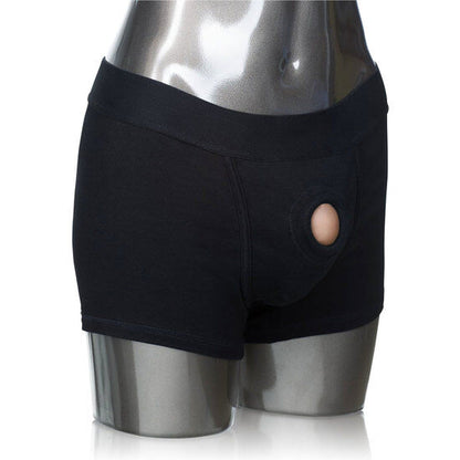 Imbragatura Boxer CALEXOTICS in tessuto nero, con cinturino regolabile e design confortevole per uso intimo.
