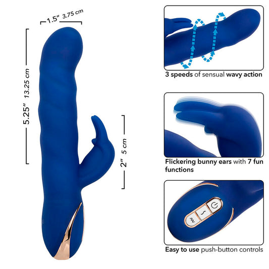 Vibratore Jack Rabbit CALEXOTICS Wave Motion blu, design ergonomico con movimento ondulato e stimolante per il piacere.