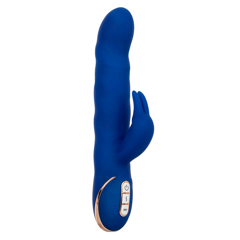 Vibratore Jack Rabbit CALEXOTICS Wave Motion blu con design ergonomico e stimolazione mirata, in colore blu brillante.