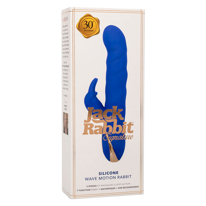 Vibratore Jack Rabbit Calexotics Wave Motion blu con design ergonomico e dettagli realistici, ideale per stimolazione intensa