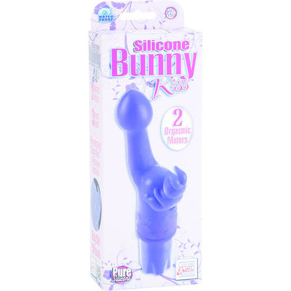 Calexotics Kiss Silicone Bunny Viola, vibratore in silicone rosa con orecchie da coniglio, design elegante e realistico.