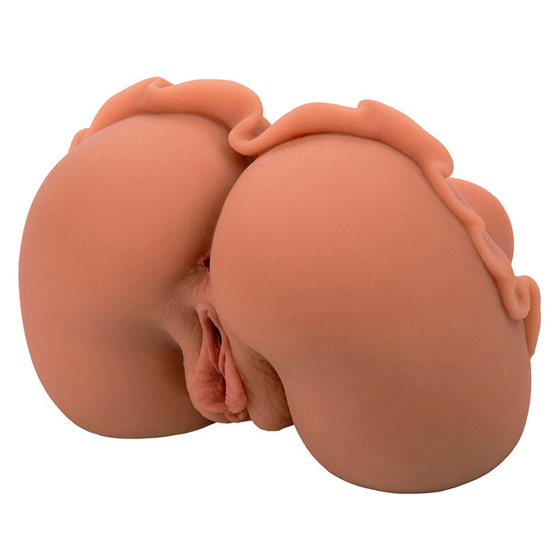 Masturbatore doppio CALEXOTICS La Regina del Benvenuto in silicone realistico color caramello, dettaglio interno e superficie morbida